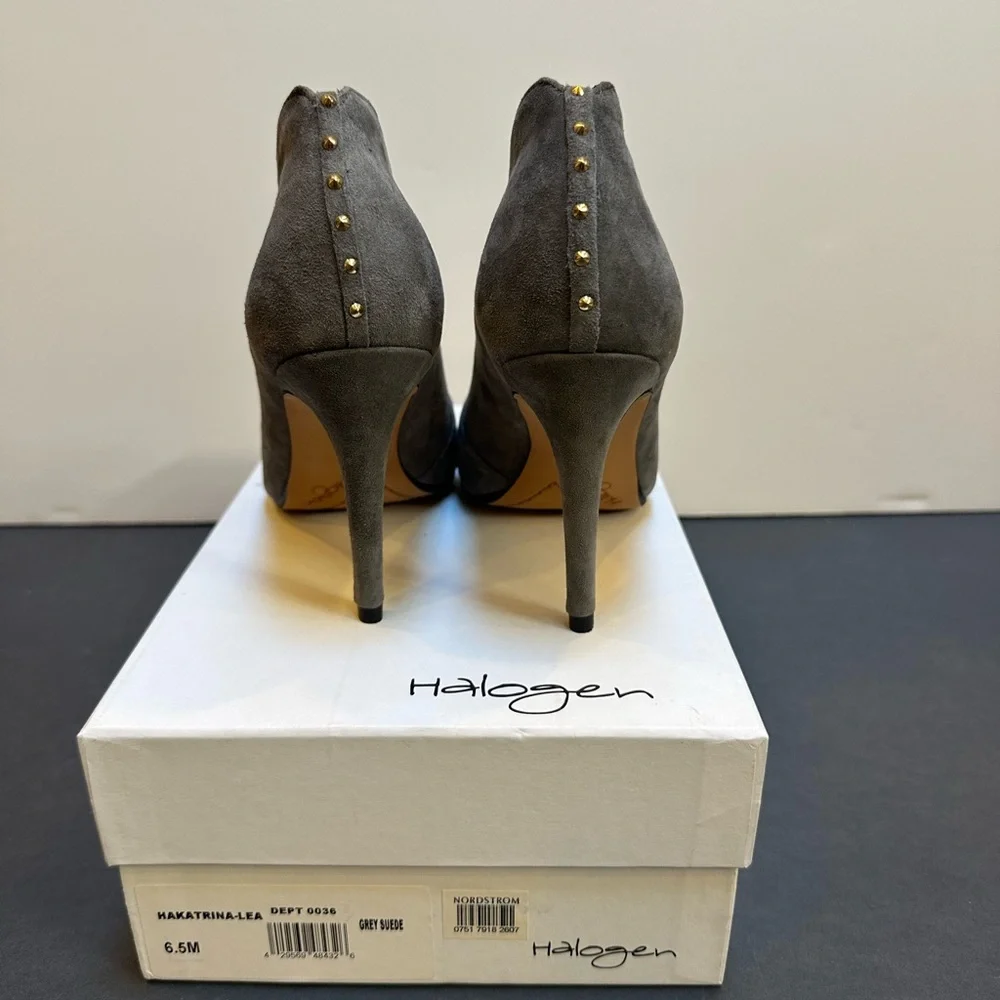 NWT Suede Halogen Katrina Peep-Toe Heeled Booties - Picture 8 of 8